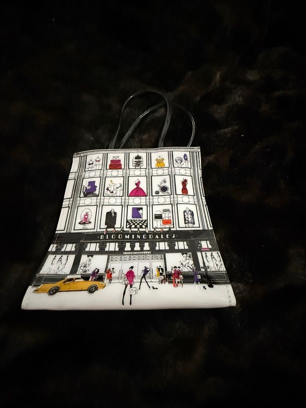 Bloomingdales Mini Vintage Tote Collectible Black/White Lucite Window-Design